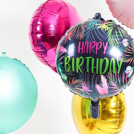 Balon foliowy Happy Birthday Tropikalny Neon 45 cm