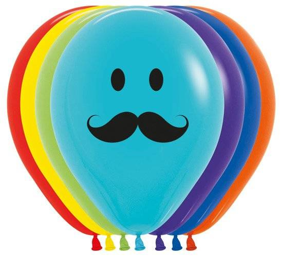 Balony Sempertex Wąsy 12'' 12 szt Mix kolorów