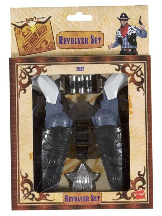 Zestaw Kowboj Szeryf Rewolwer Pistolet x 2 szt Amunicja Gwiazda