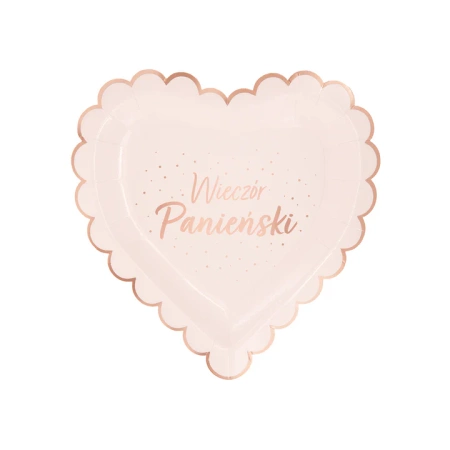 Talerzyki papierowe Wieczór Panieński Serce różowe 9 cali 6 szt.