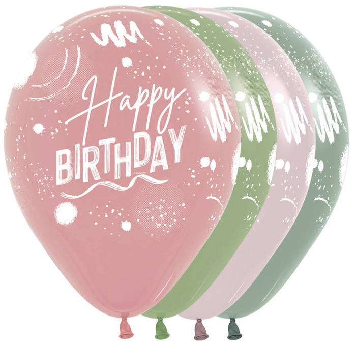Balon Sempertex Happy Birthday (brush design) 12 cali 1 szt. mix