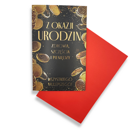 Kartka urodzinowa czarna w pieniądze