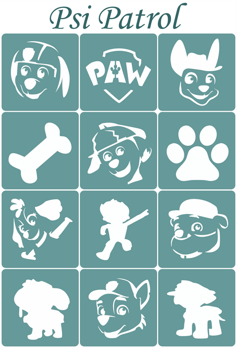 Szablony do tatuaży brokatowych Zestaw Bajeczny Psi Patrol 12 szt.