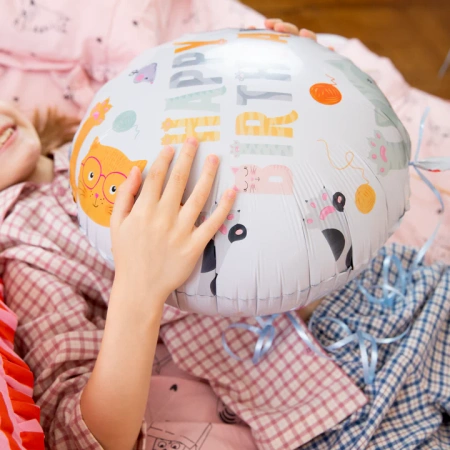 Balon foliowy Happy Birthday Kotki okragły 45cm