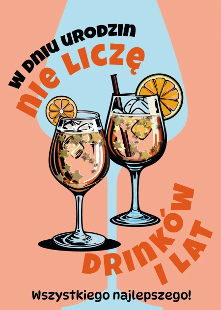 Kartka urodzinowa z konfetti kieliszki z drinkami