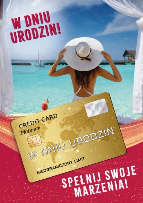 Kartka urodzinowa Spełnij Swoje Marzenia Karta Kredytowa - czerwona