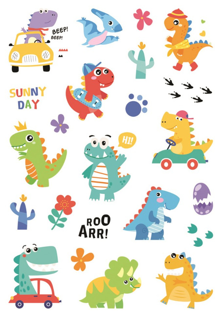 Tatuaże zmywalne wodne świecące w ciemności Dinozaury 45 szt.