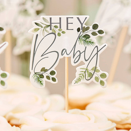 Toppery dekoracyjne, pikery na imprezę Baby Shower 12 szt. Seria Botanical