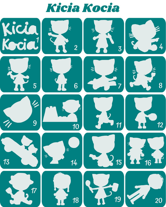 Szablony do tatuaży brokatowych tematyczne 20 szt. Kicia Kocia