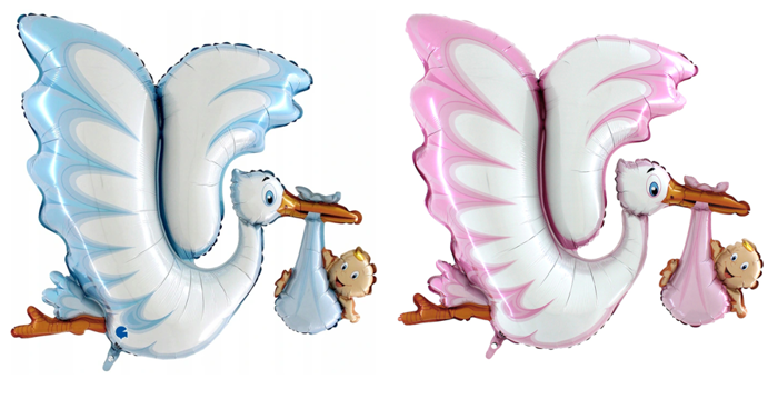 Bocian baby shower 135 cm girl or boy balon foliowy