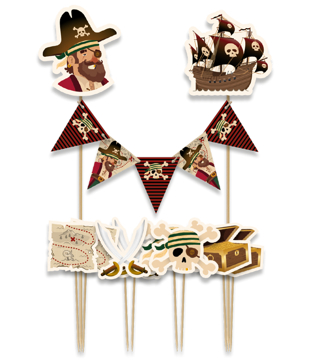 Toppery dekoracyjne, pikery na imprezę Piraci 9 szt.