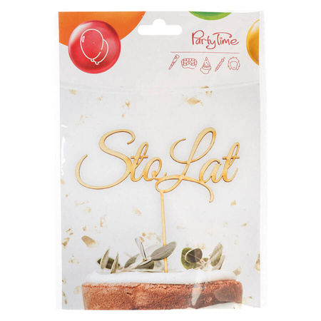 Topper na tort urodzinowy Sto Lat drewniany