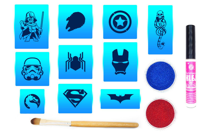 Szablony do tatuaży brokatowych zestaw startowy - Superbohaterowie
