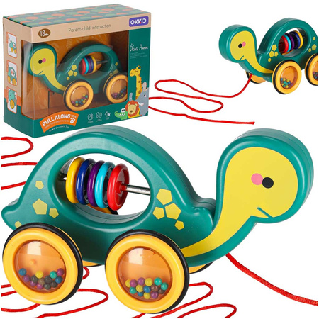 Żółwik do ciągania na sznurku zabawka sensoryczna mobilna grzechotka