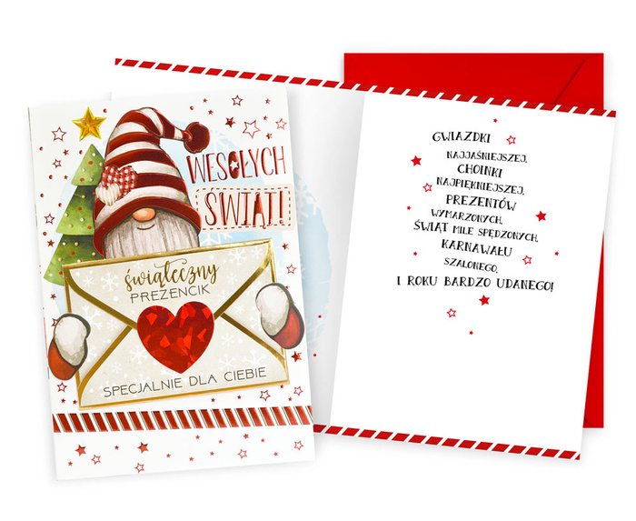 Kartka okolicznościowa Karnet świąteczny Skrzat Prezencik z kopertą