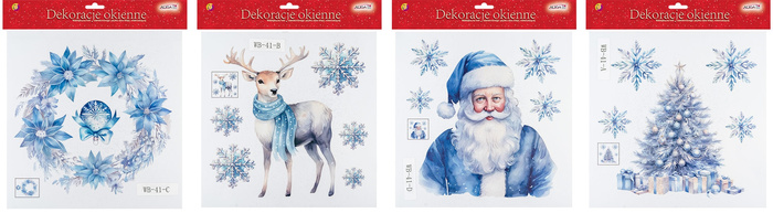 WITRAŻ Świąteczny Bożonarodzeniowy naklejki na szybę niebieskie mix wzorów