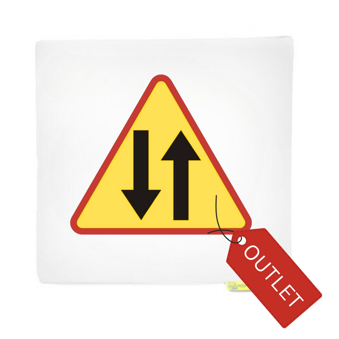 Poduszka kwadratowa znak Ostrzegawczy ODCINEK JEZDNI DWUKIERUNKOWY 1 szt. - OUTLET - skaza nadruku