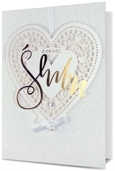 Kartka okolicznościowa Z okazji Ślubu brokatowa serce 3D