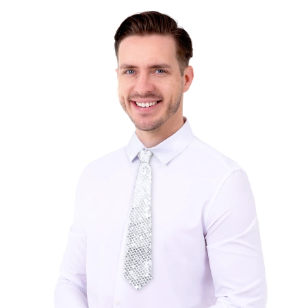 Krawat cekinowy srebrny 36 cm na Sylwestra i karnawał