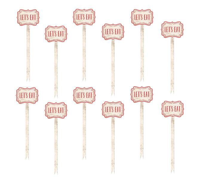 Pikery toppery tabliczki napis Let's Eat dekoracje  na tort muffinki 12szt