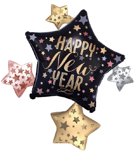 Gwiazdy Happy New Year balon foliowy SYLWESTER