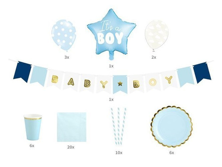 Zestaw dekoracji na Baby Shower Baby Boy w kuferku