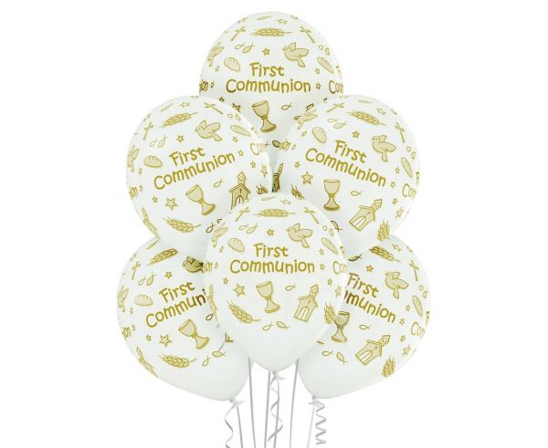 Balony gumowe Komunia Święta First Communion 6 szt. 12"