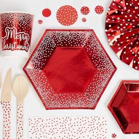 Talerzyki papierowe Czerwony w białe kropki sześciokąt rozm. M 8 szt