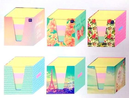 Kostka papierowa PASTEL 90x90x90mm w kubiku kartonowym MIX wzorów