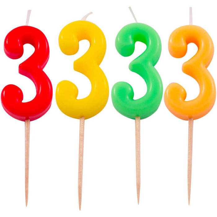 Świeczka na tort cyfra 3 Neonowe kolory 1 szt.