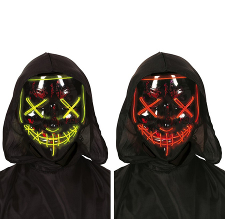 Maska przeszywana świecąca twarz Halloween Neon LED - OUTLET - nie działa LED