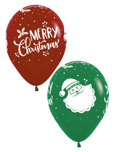 Balon gumowy świąteczny Merry Christmas z Mikołajem Sempertex 12 cali 1 szt.