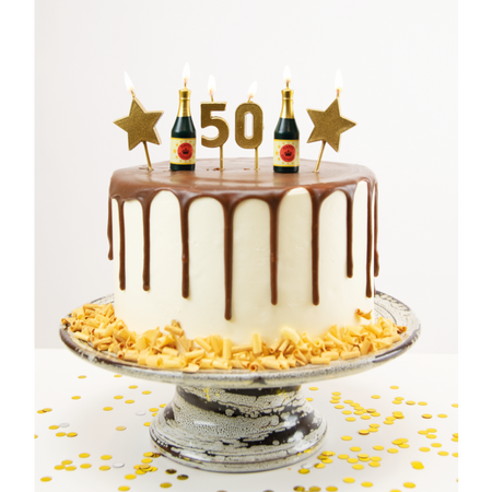 Zestaw świeczek na tort 50 urodziny złote 6 szt.