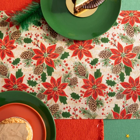 Bieżnik na stół świąteczny Gwiazda Betlejemska kwiat 275 x 28 cm