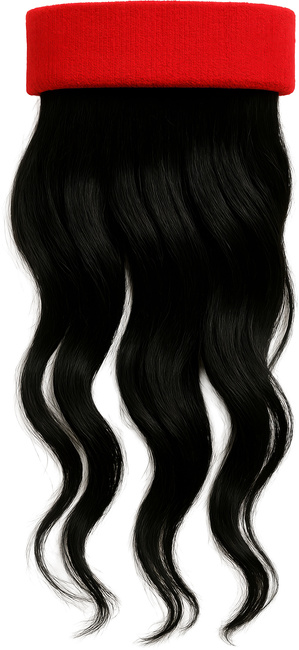 Peruka czarna długie włosy z czerwoną opaską