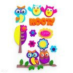 Naklejki z pianki z brokatem ŚWIAT SÓW 13 szt