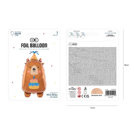 Balon foliowy Urodzinowy Miś z tortem 44x78cm