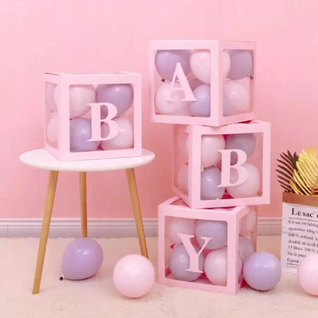 Zestaw pudełek 30 cm na balony BOX DEKORACYJNY litery BABY 4 szt.