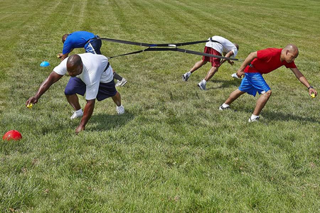 Gra integracyjna Przeciąganie Liny 4-Way + pachołki ZESTAW