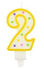 Świeczka urodzinowa ''2'' kropeczki żółta
