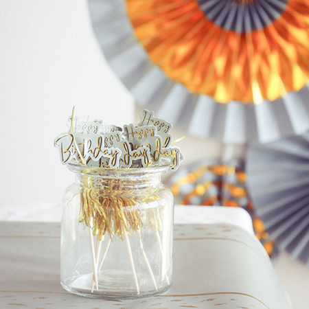 Toppery dekoracyjne, pikery na imprezę Happy Birthday Golden Dawn 12 szt.