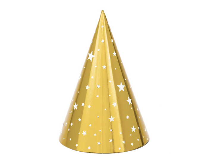 Czapeczki papierowe Złote w gwiazdki 6 szt. Sylwester