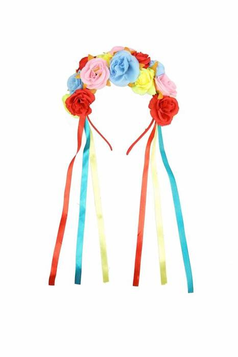 Opaska z kwiatami i wstążkami wianek