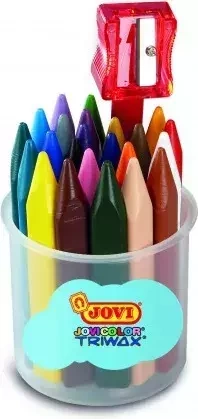 Kredki świecowe 16 kolorów trójkątne + temperówka JOVI