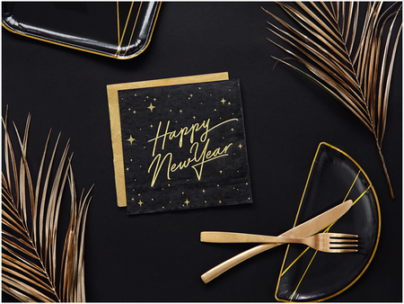 Serwetki na Sylwestra Happy New Year CZARNE 33 x 33 cm 20szt