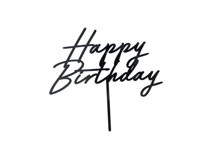 Topper na tort urodzinowy akrylowy Happy Birthday czarny 16x18 cm