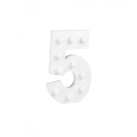 Świecąca Cyfra LED "5" Light Letter, drewniana biała 17x12 cm