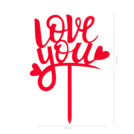 Topper dekoracyjny na tort LOVE YOU czerwony