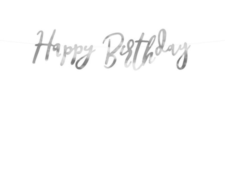Baner girlanda "Happy Birthday" srebrny