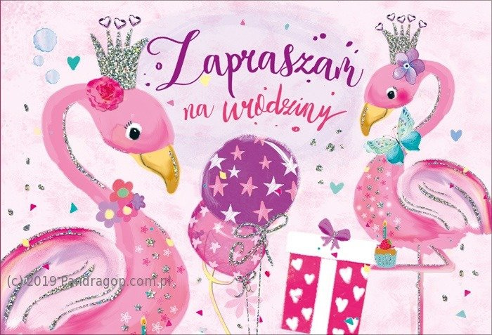 Zaproszenie flamingi "Zapraszam na urodziny"